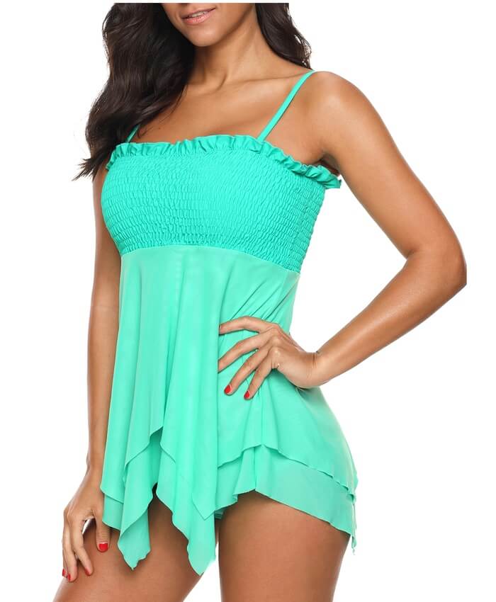 Asymmetric Hem Spaghetti Strap Swimdress and Panty
